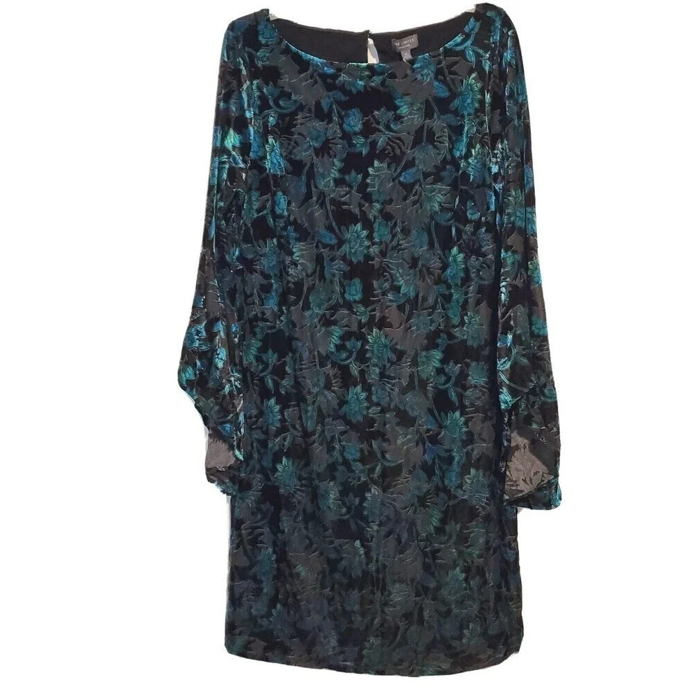 The Limited Dress Black Teal Medium Paisley Velvet Bell Sleeve New